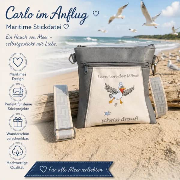 ITH Stickdatei Möwe Carlo im Anflug