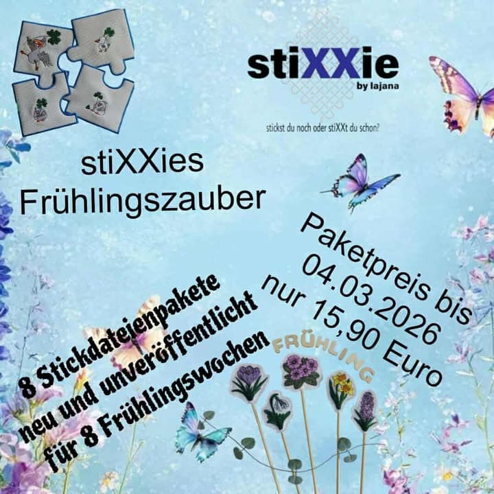 Stickdateien Frühlingszauber 2026 - 8 Wochen Überraschungspakete mit ITH und Vollstick-Dateien