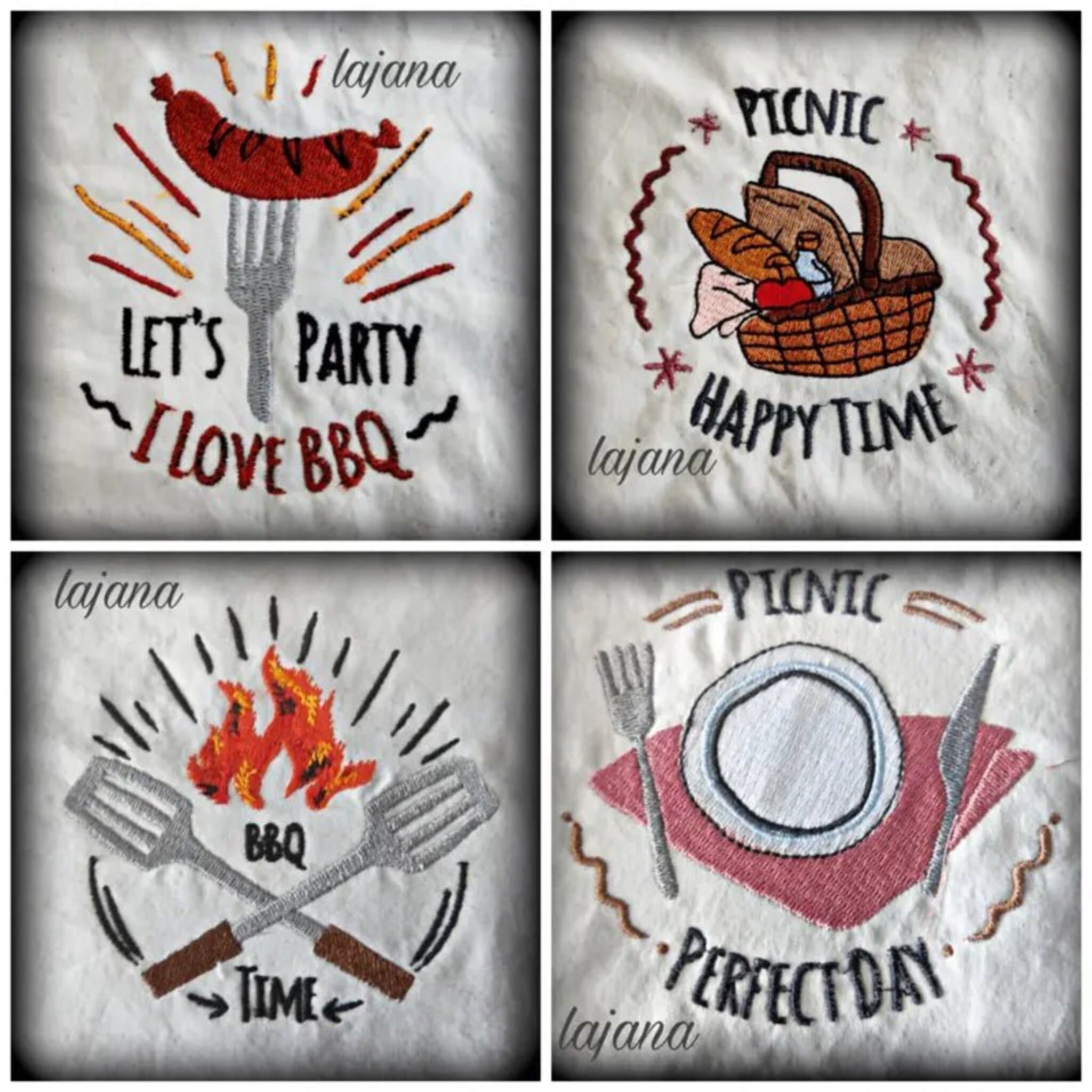 BBQ Grill Stickdatei Set mit 9 Motiven - Perfekt für Grillschürzen, Topflappen und Küchentextilien - Sofort-Download bei stiXXie