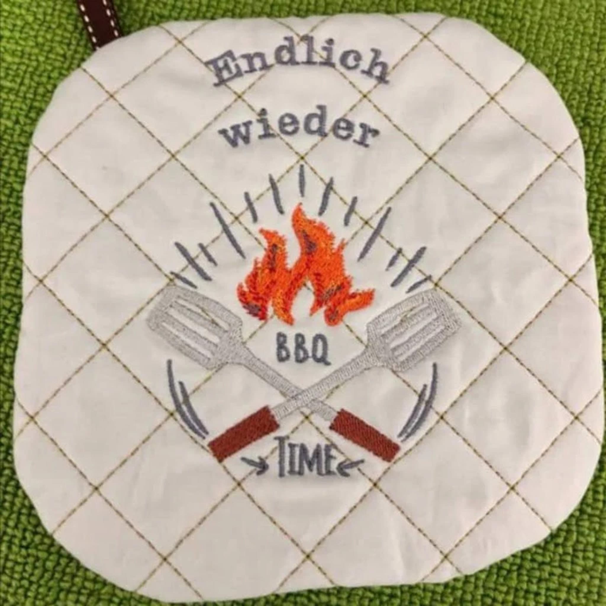 ITH Topflappen Stickdatei Blanko - Topfi komplett im Rahmen sticken mit Wendeöffnung, perfekt für Küche und Grillen