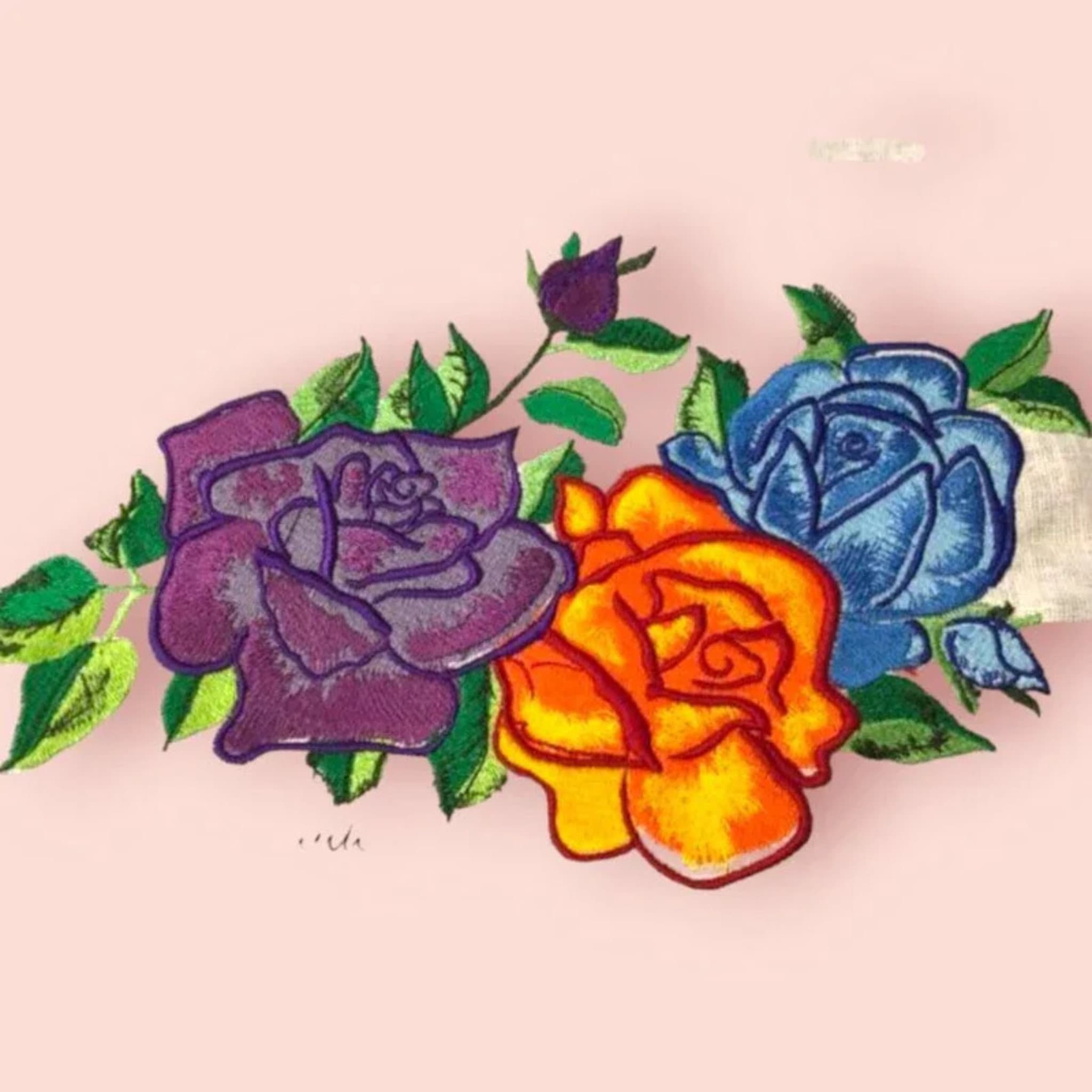  Premium rose arrangement embroidery design with three detailed roses and buds, digitized from original painting, available for instant download in all machine formats