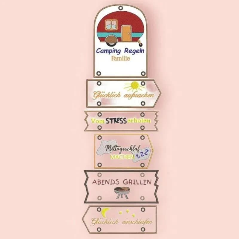 ITH Stickdatei Campingdeko Campingregeln