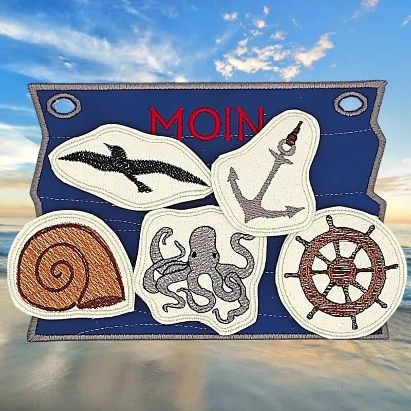 ITH Stickdatei Kranz und Schild Maritim