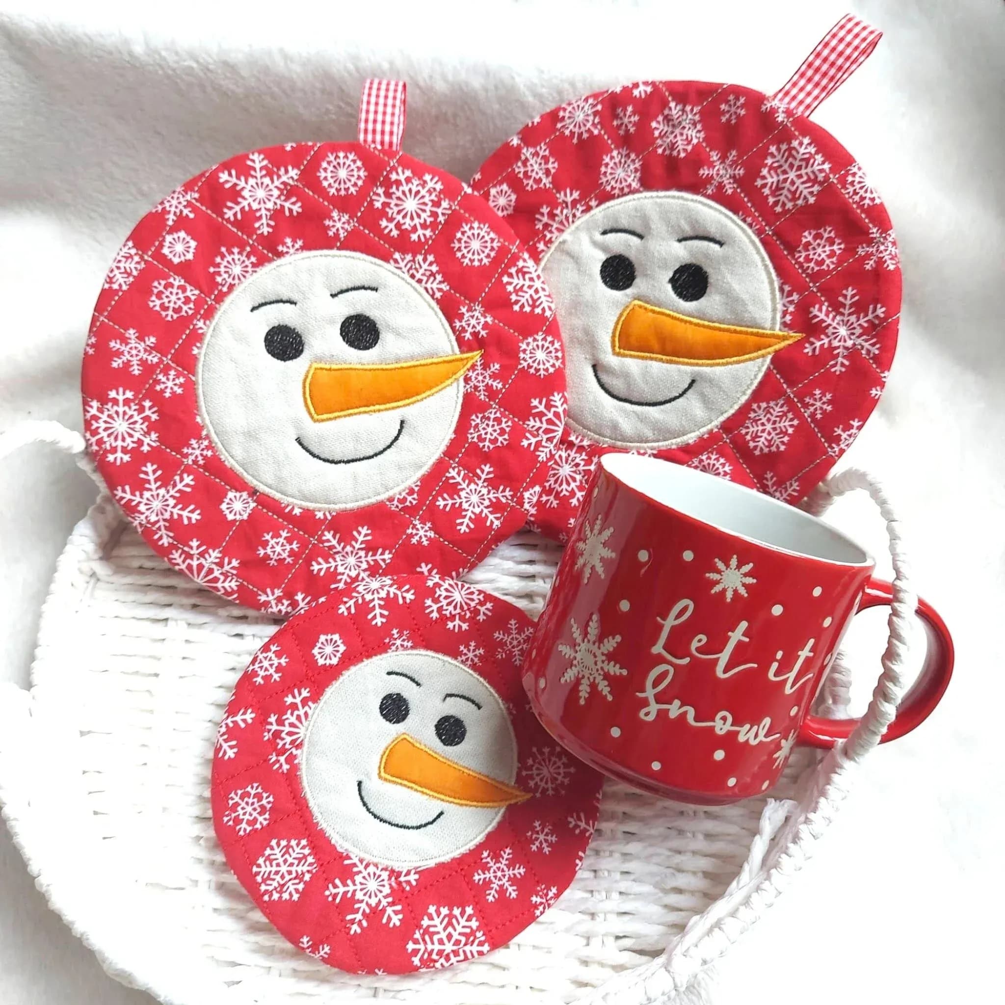 ITH Stickdatei Topfi Schneemann und Blanko rund