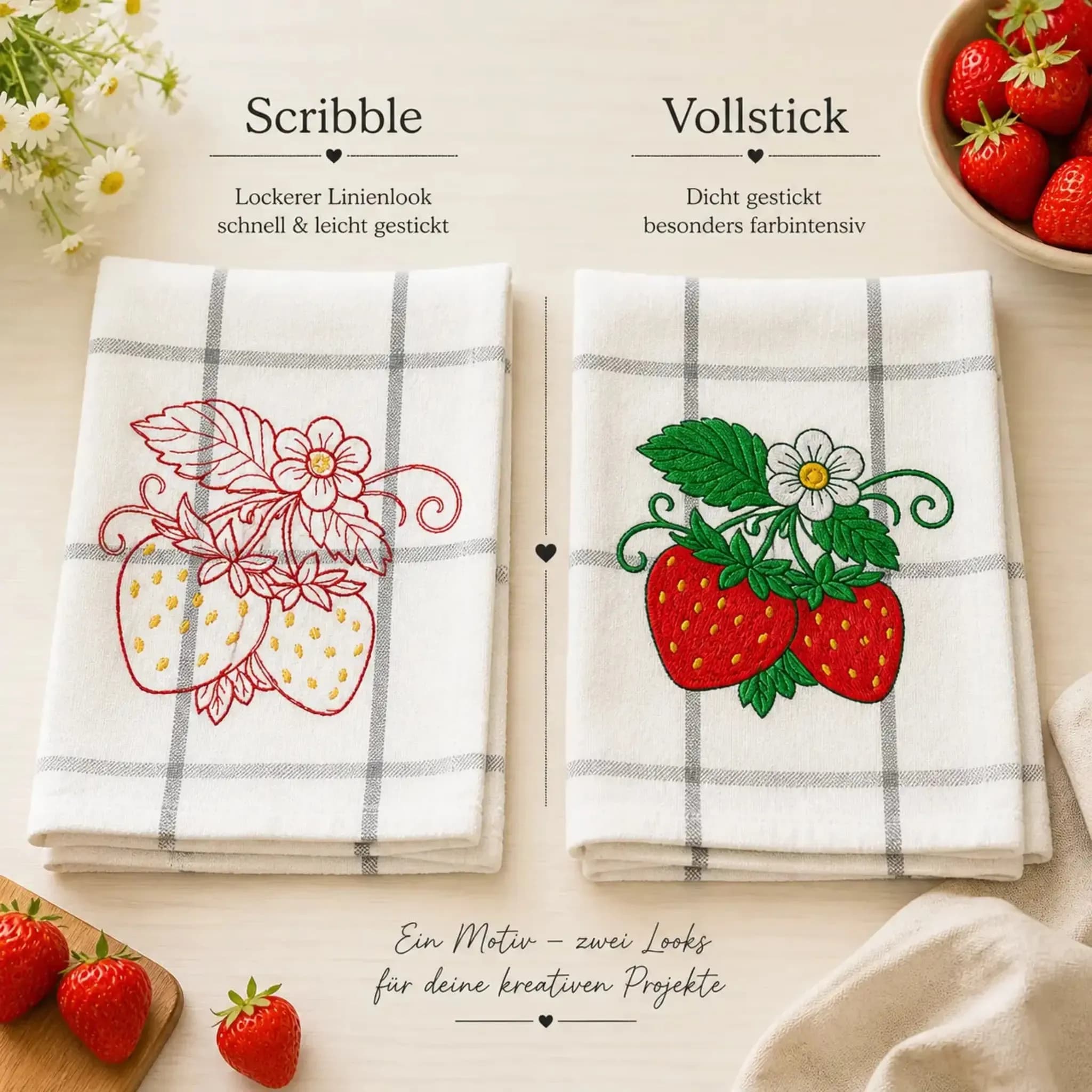 Stickdatei Erdbeerfreuden 🍓 – Scribble & Vollstick 2