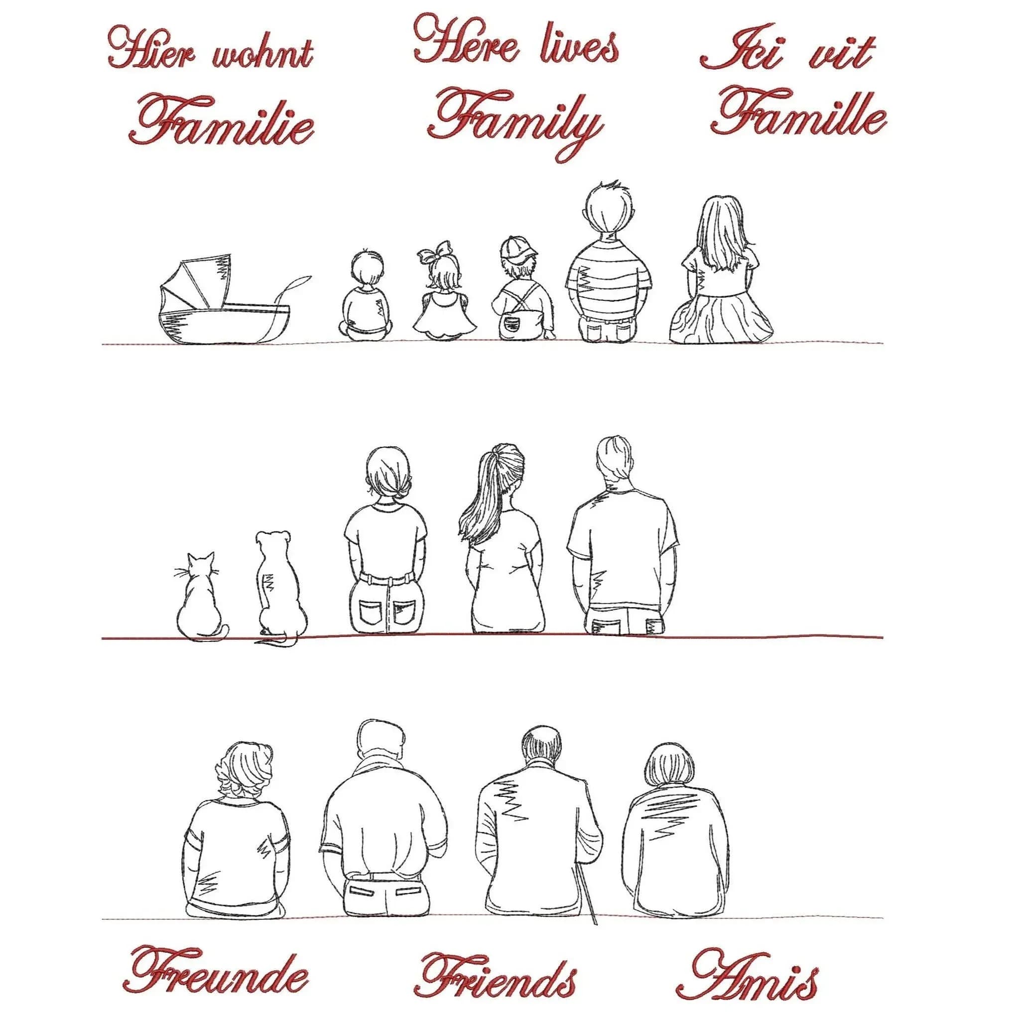 Stickdatei Familie und Freunde Baukasten
