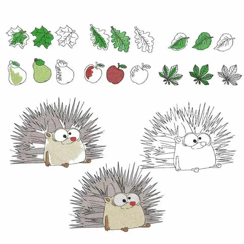 Stickdatei Herbstmotive Igel und mehr