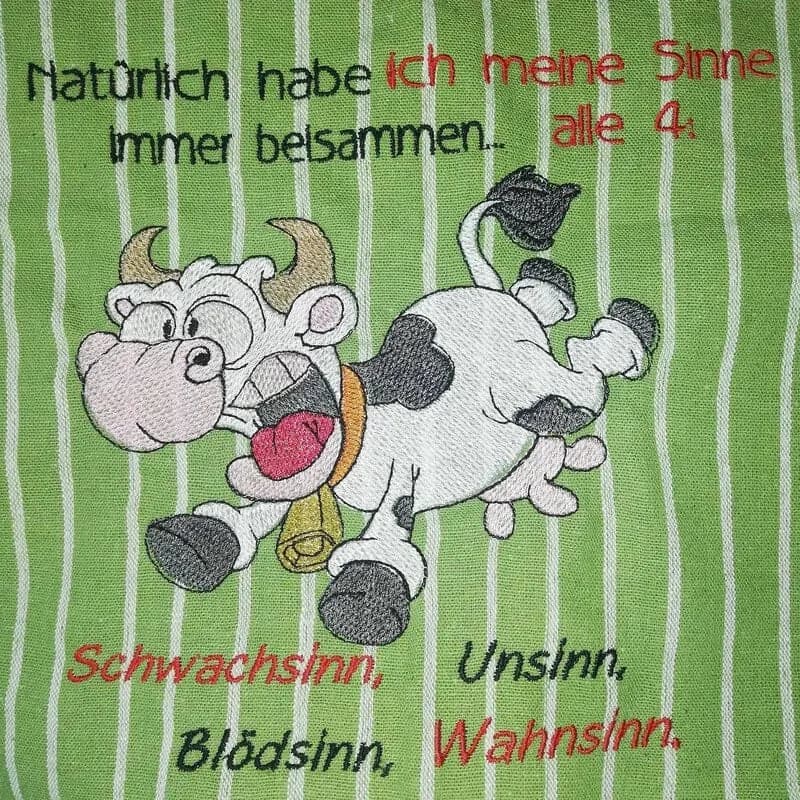 Stickdatei Kuh mit Spruch