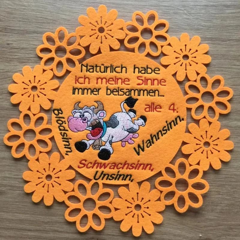 Stickdatei Kuh mit Spruch