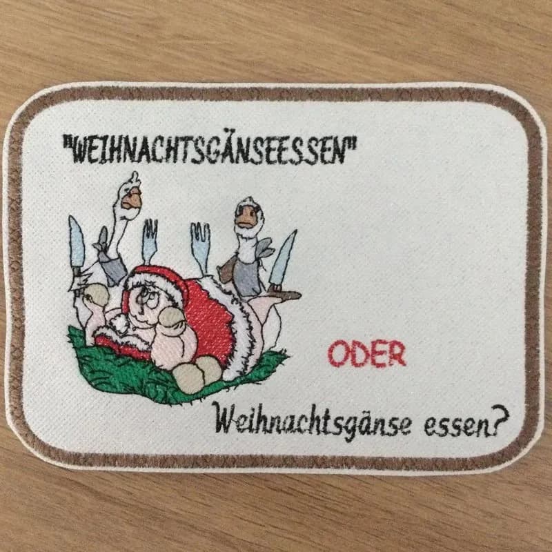 Stickdatei Weihnachtsgänse mit Spruch