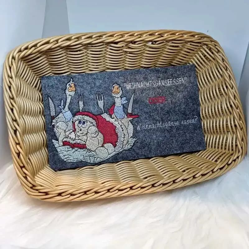 Stickdatei Weihnachtsgänse mit Spruch