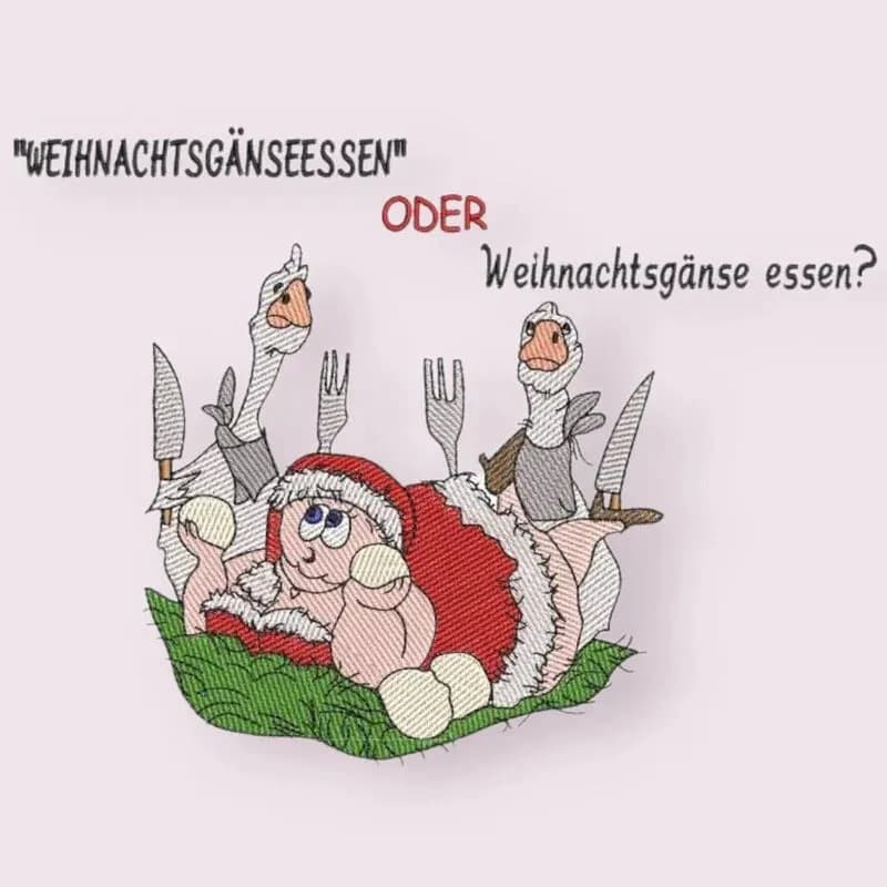 Stickdatei Weihnachtsgänse mit Spruch