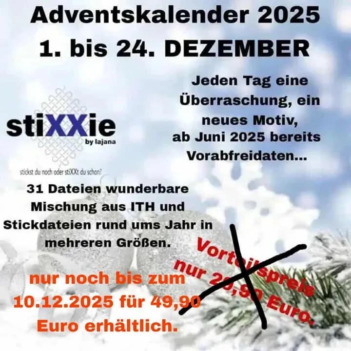 Stickdateien Adventskalender 2025 – 31 Überraschungen