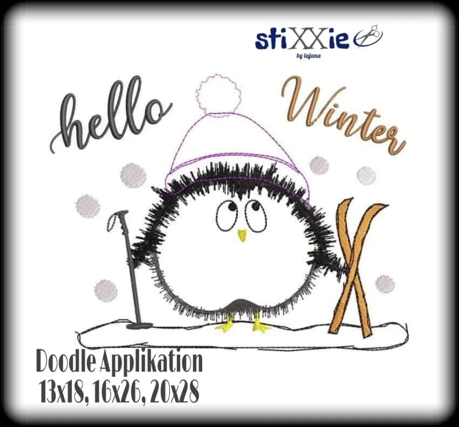 Stickdatei Pinguin Doodle Appli Pingu Winter