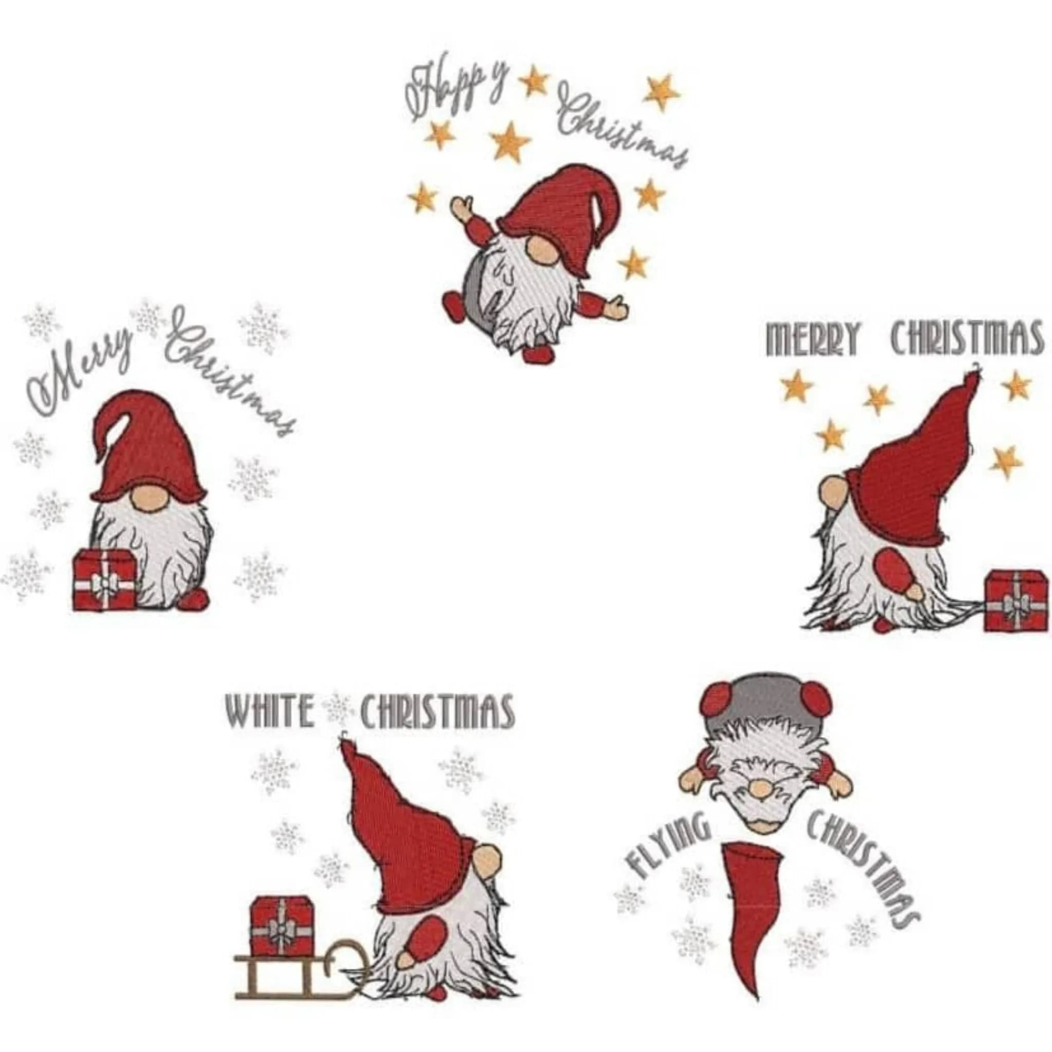 Stickdatei Wichtelzirkus mit 5 lustigen Weihnachtswichteln zum Sticken