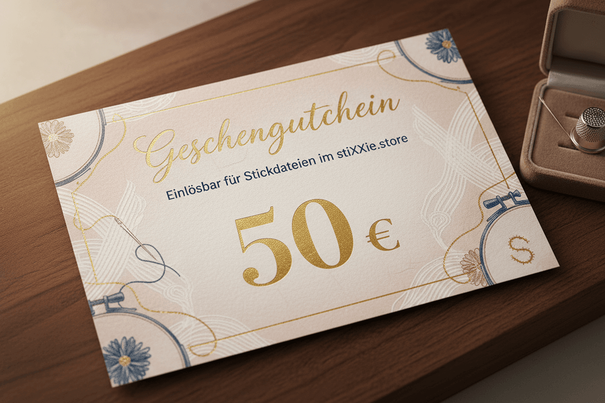 stiXXie Geschenkgutschein - Digitaler Gutschein für Stickdateien zum Verschenken