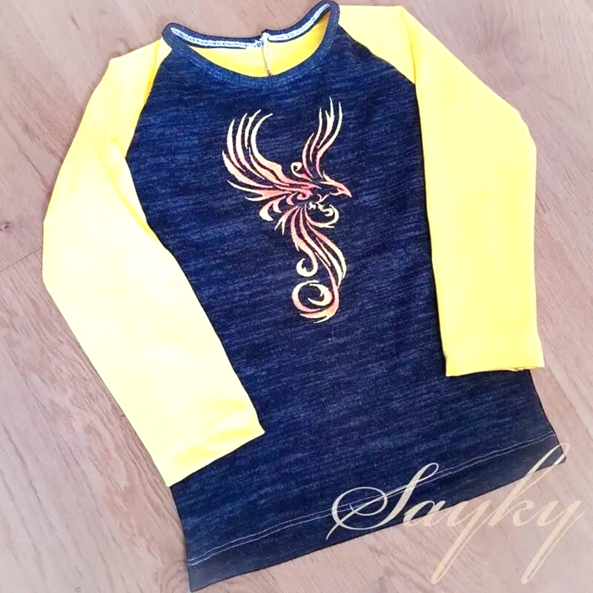 Phoenix Stickdatei Cyrill im Tribal-Tattoo-Style - Majestätischer Feuervogel für Jeansjacken, Hoodies und Textilien - Sofort-Download