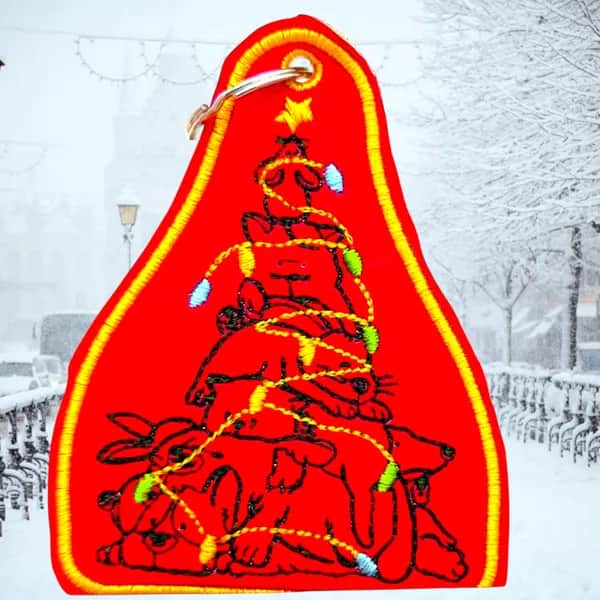 Stickdatei Weihnachten tierisch - ITH Scribble-Design mit süßen Tieren und Lichterkette für Topflappen, Anhänger und Deko
