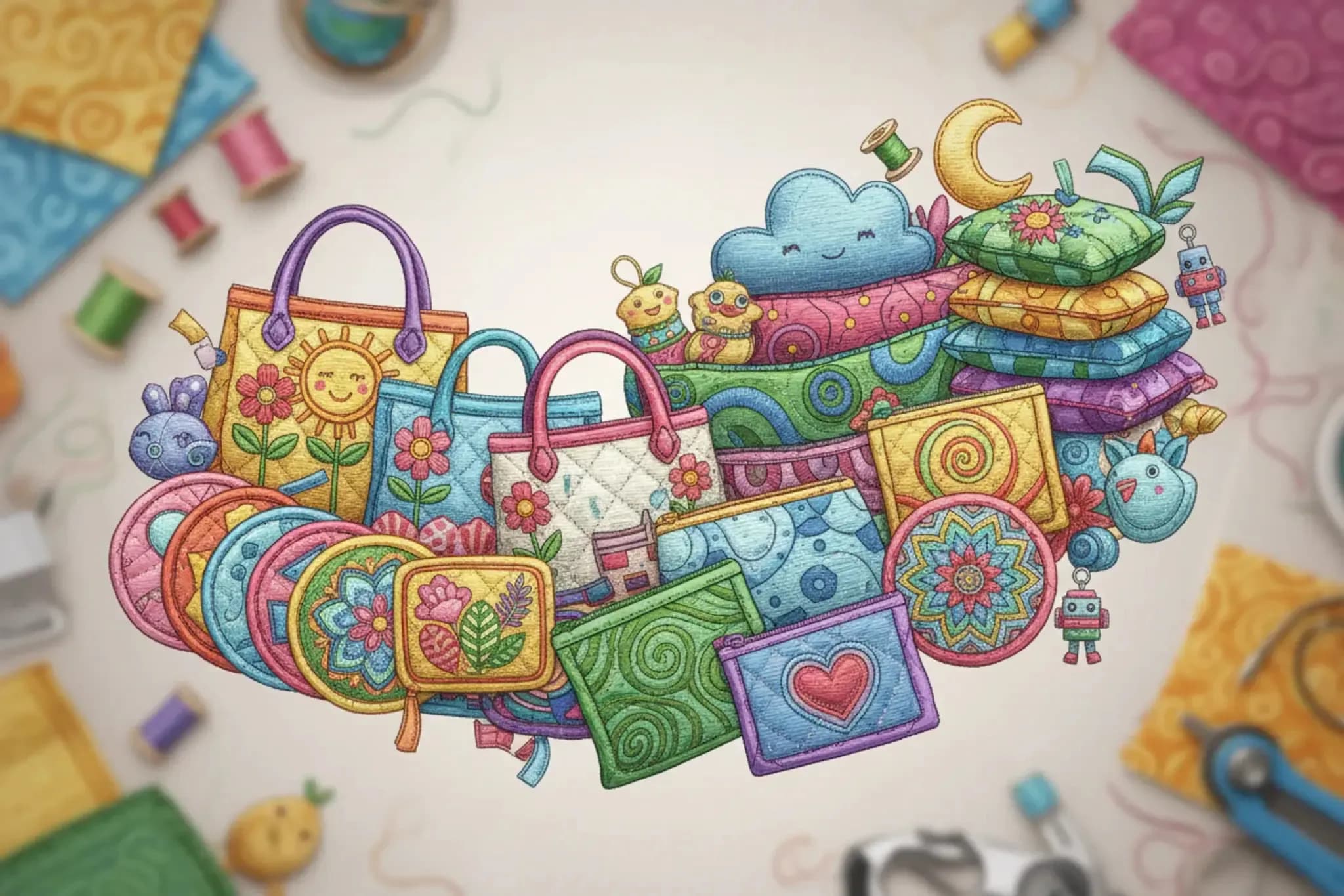 ITH Stickdateien – In-The-Hoop Projekte komplett im Rahmen: Taschen, Kissen, Topflappen und mehr