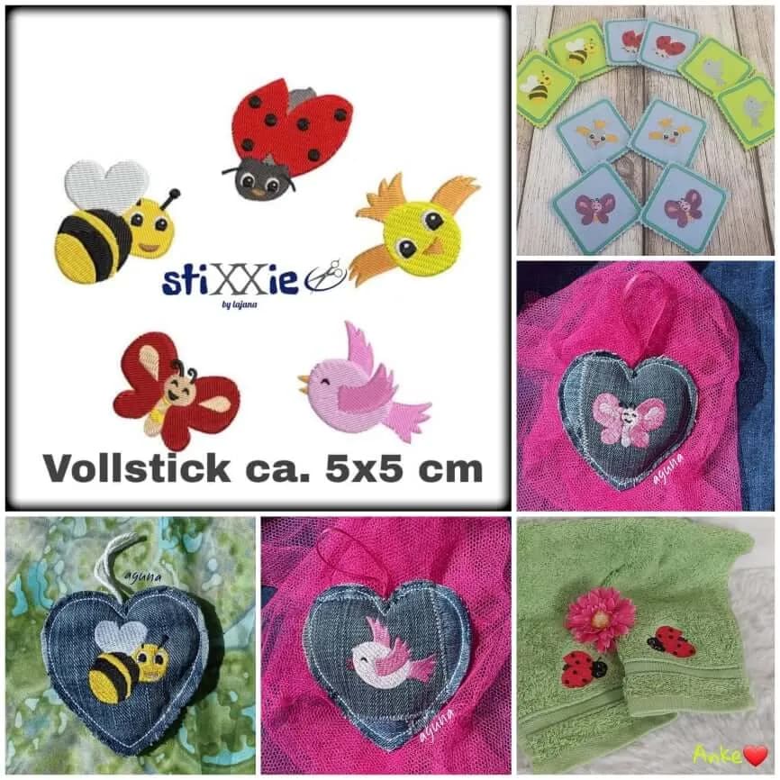 Stickdatei Biene Vogel Käfer Set Vollstick Flatterer Minis 5-teilig