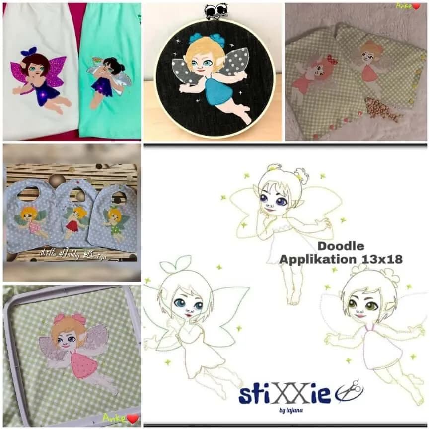 Stickdatei Elfen Set Doodleapplikation