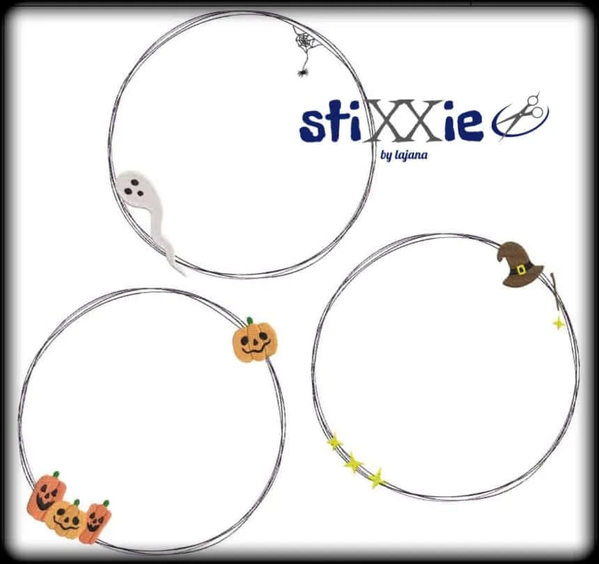 Stickdatei Kleine Hexe Doodle Applikation Set