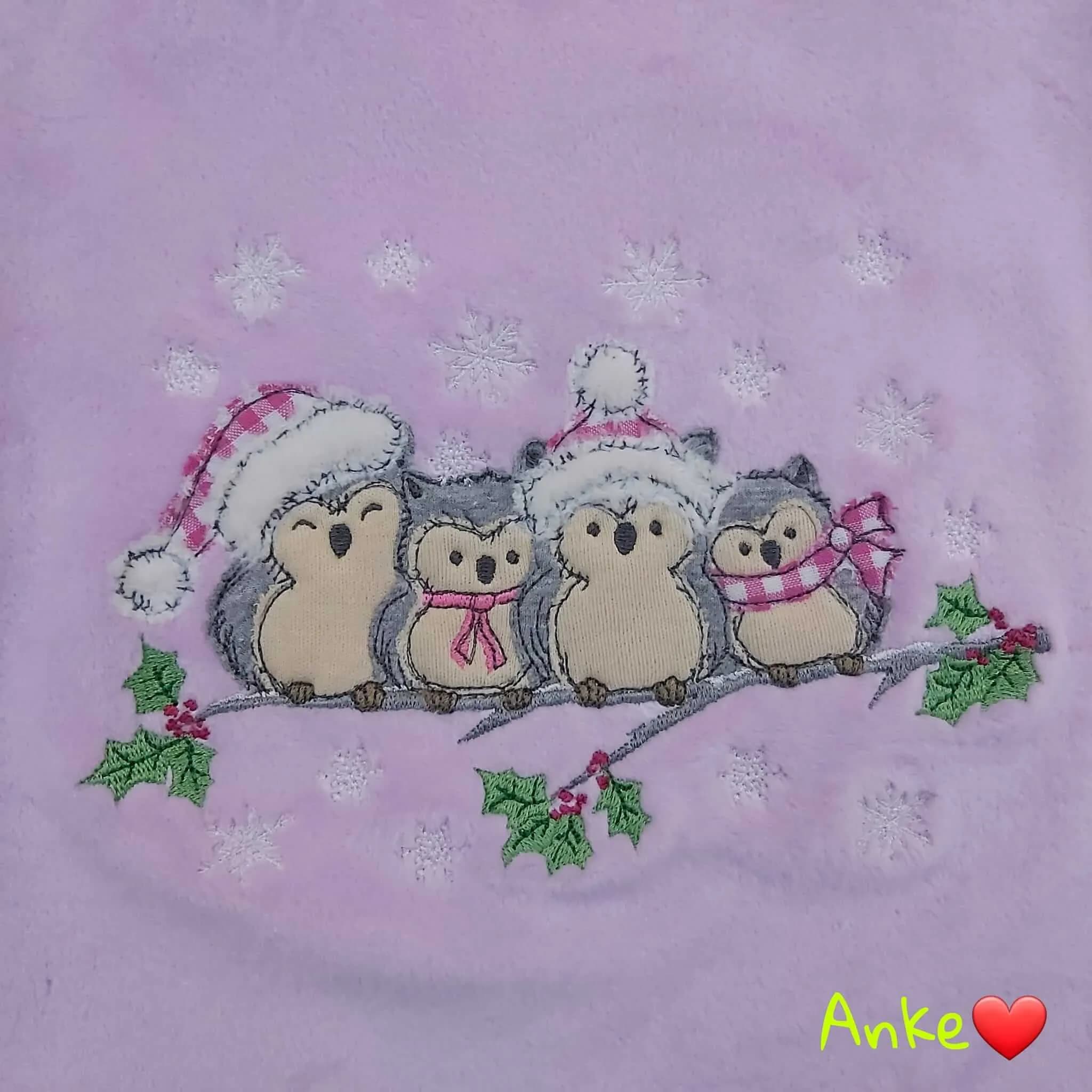 Stickdatei Eulen Winter