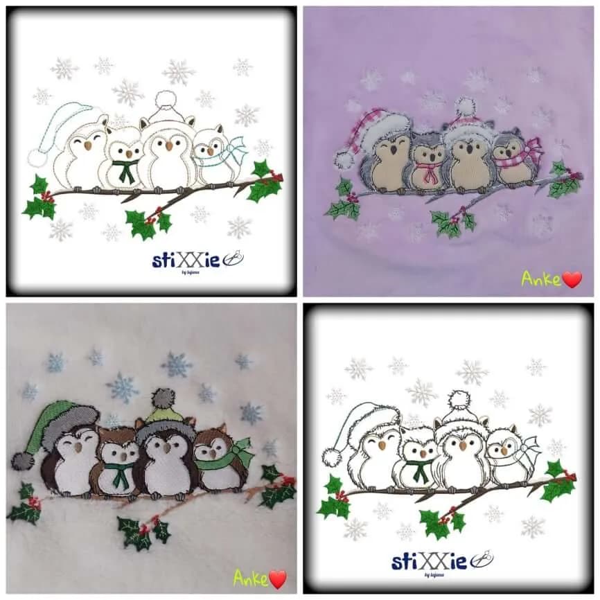 Stickdatei Eulen Winter