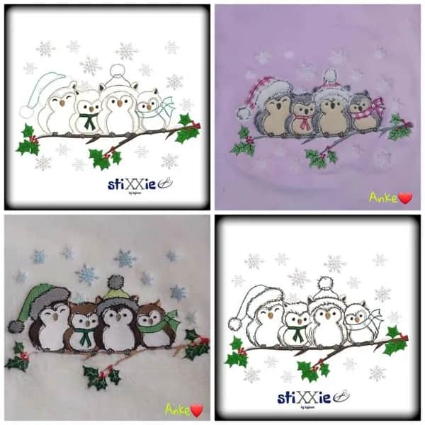 Stickdatei Eulen Winter
