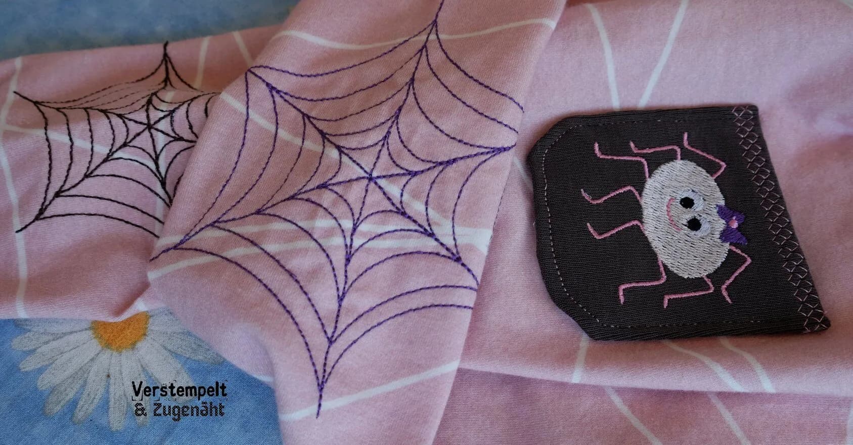 Stickdatei Spinnenfamilie Doodle Applikation