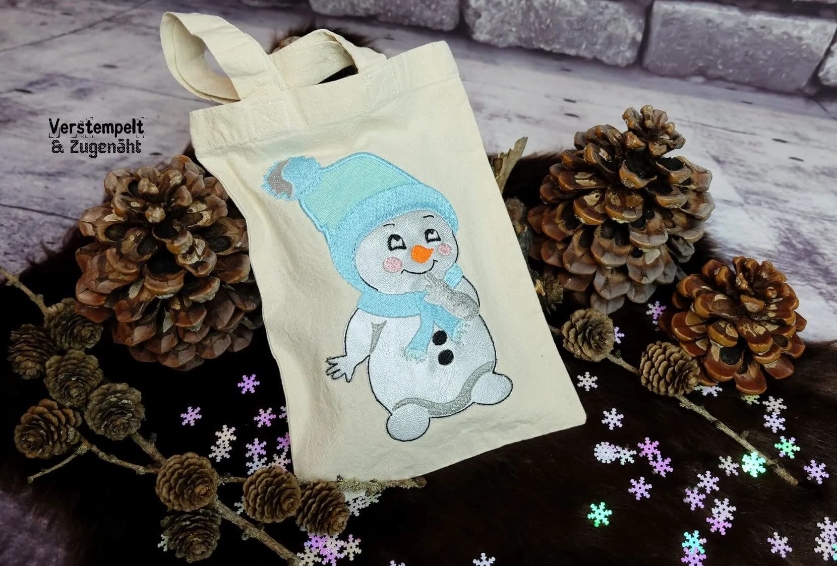 Stickdatei Schneemann Doodle Applikation