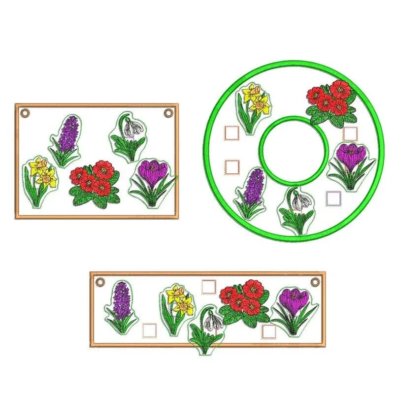 ITH Stickdatei Frühlingskranz Gesteck mit Blumen