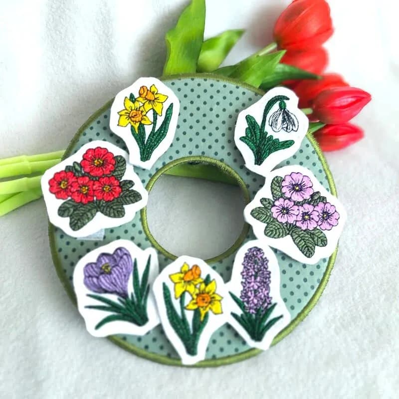 ITH Stickdatei Frühlingskranz Gesteck mit Blumen
