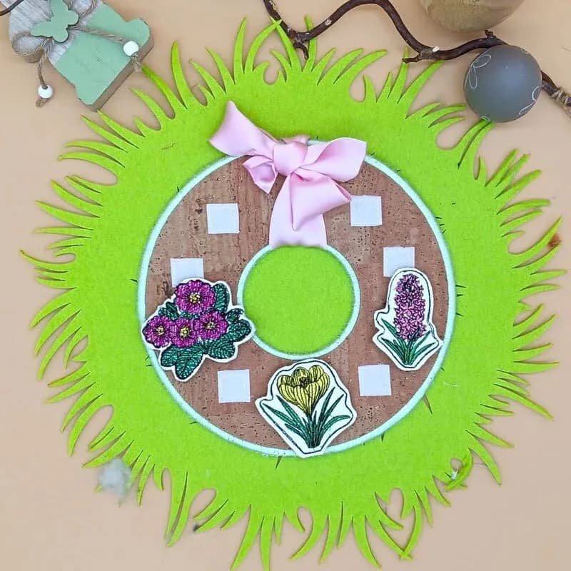 ITH Stickdatei Frühlingskranz Gesteck mit Blumen