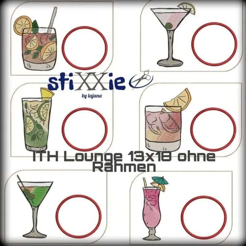 ITH Stickdatei Set Gläserlounge Cocktails und Solos