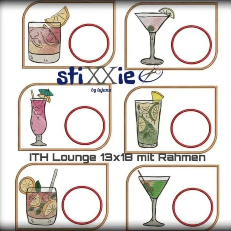 ITH Stickdatei Set Gläserlounge Cocktails und Solos