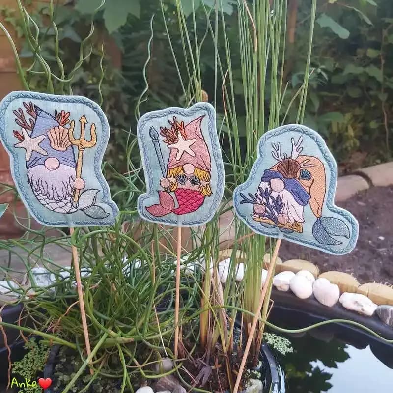 ITH Stickdatei Stabfigur und Vollstick Wichtel unter dem Meer