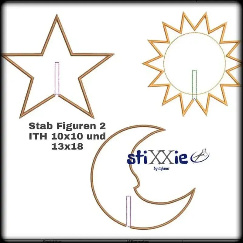 ITH Stickdatei Stabfiguren Sonne Mond Stern