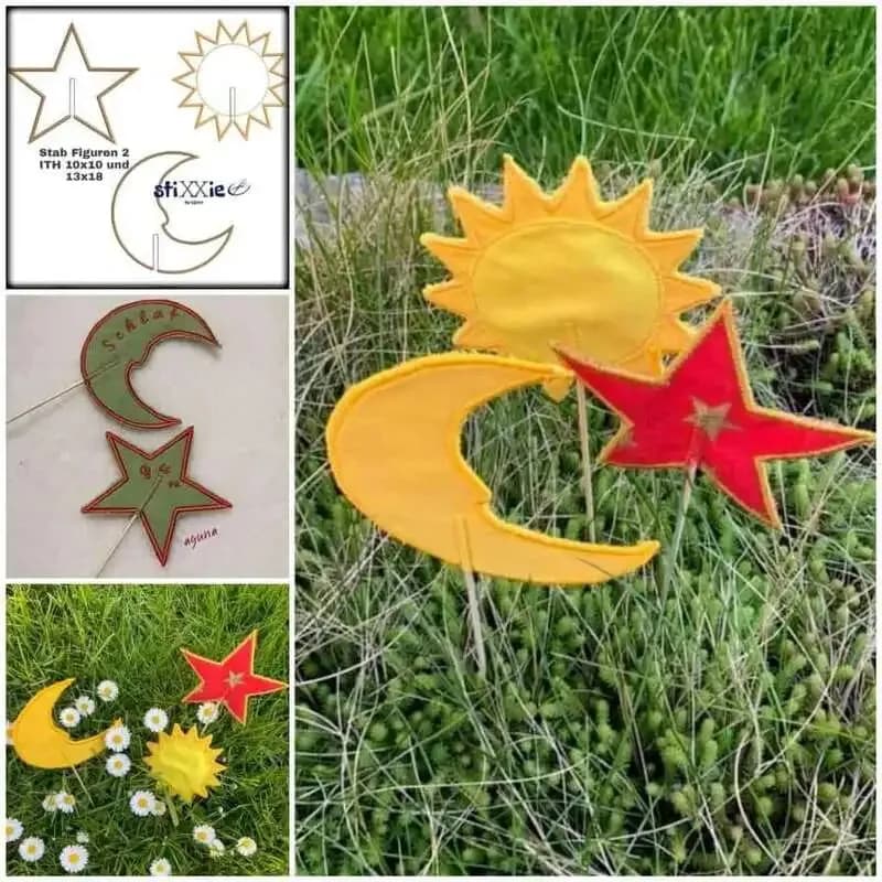 ITH Stickdatei Stabfiguren Sonne Mond Stern
