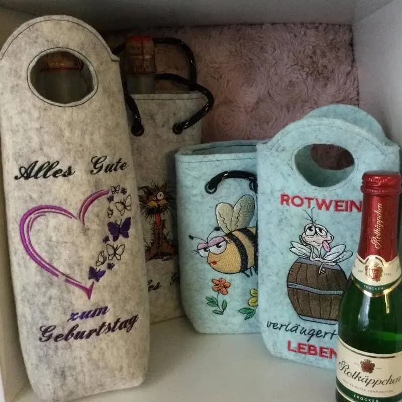 ITH Stickdatei Tasche Filz Flaschentaschen