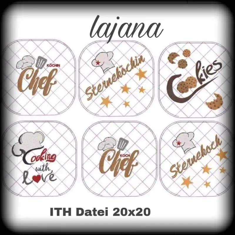 ITH Stickdatei Topfi Topflappen mit Motiven