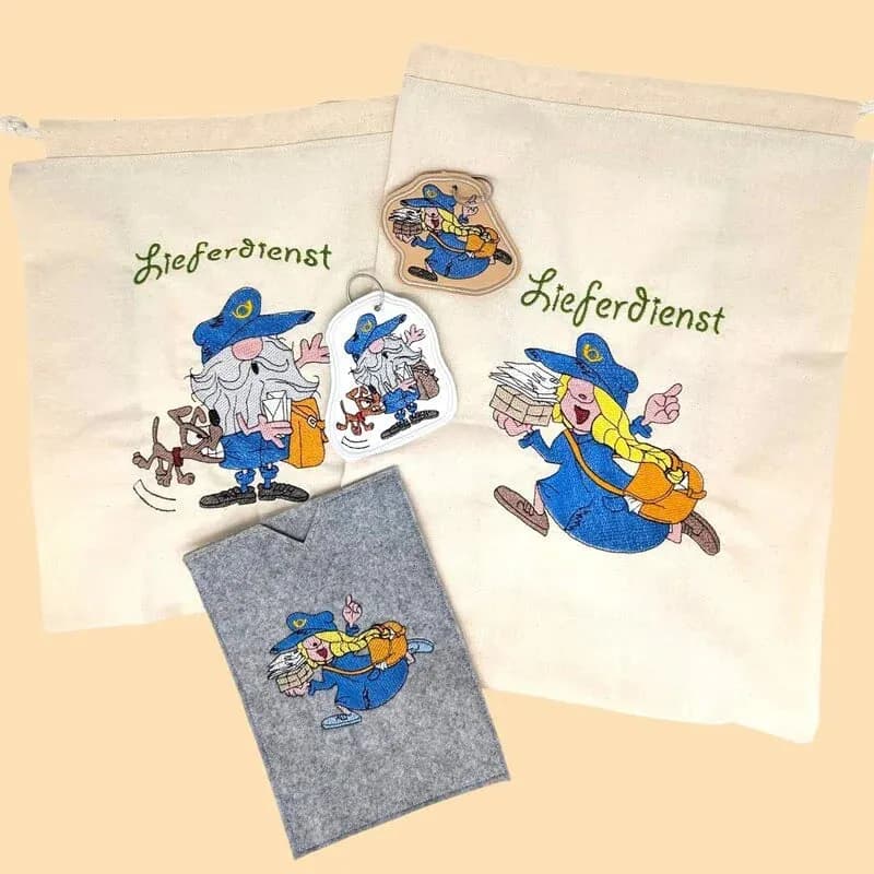 ITH Stickdatei Wichtel und Wichteline Postbote