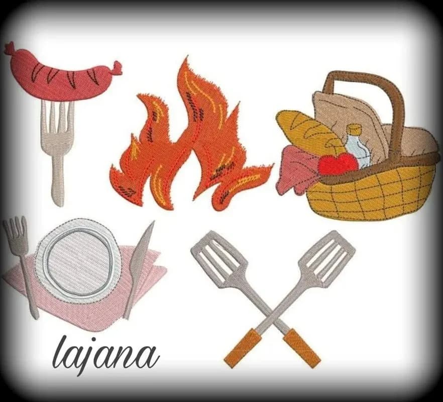 BBQ Grill Stickdatei Set - 9 Motive für Grillschürze