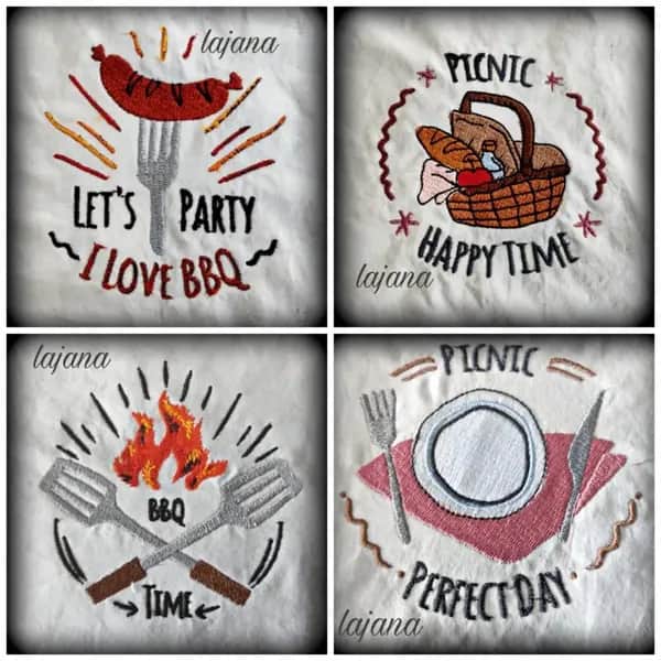 BBQ Grill Stickdatei Set - 9 Motive für Grillschürze