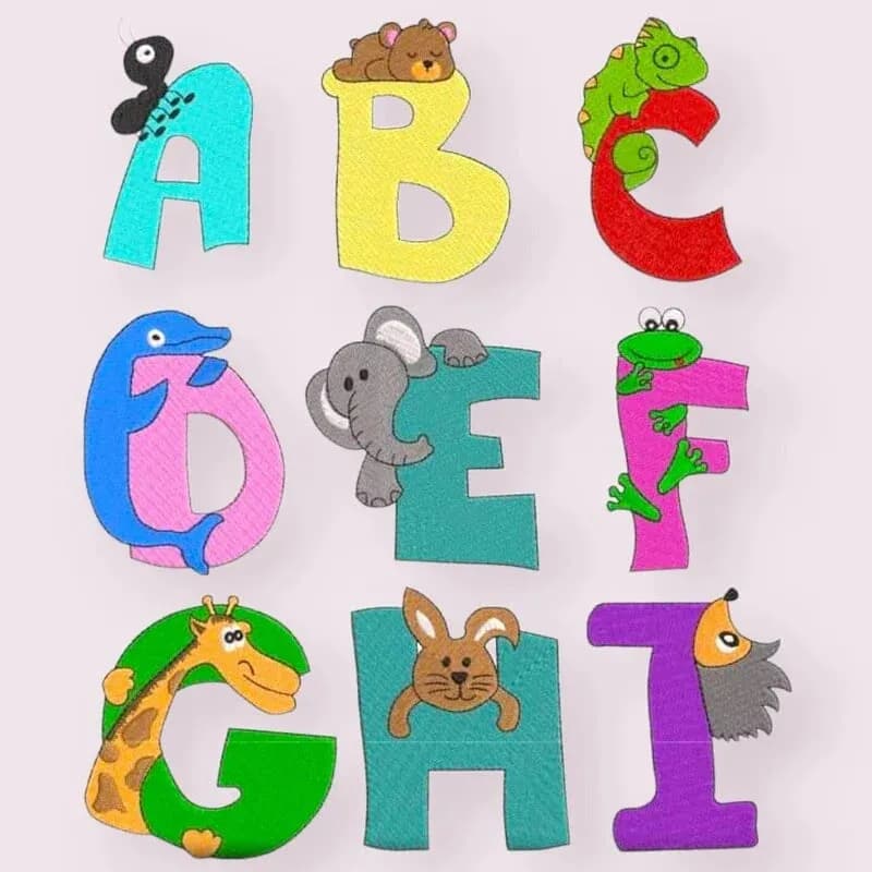 Stickdatei Buchstaben Tiere -Set 31-teilig