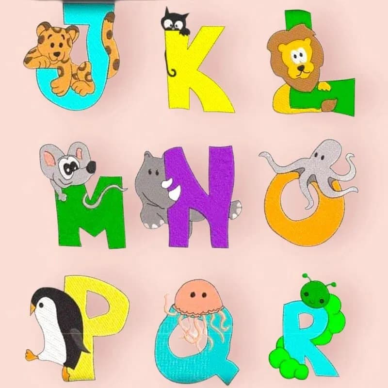 Stickdatei Buchstaben Tiere -Set 31-teilig