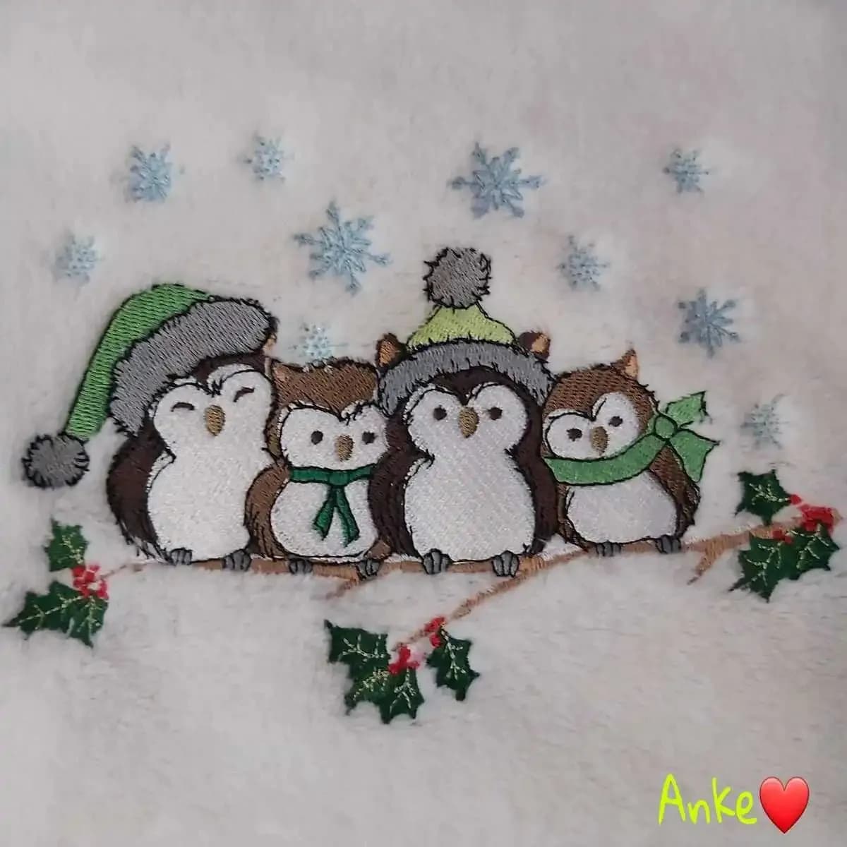 Stickdatei Eule Wintereulen