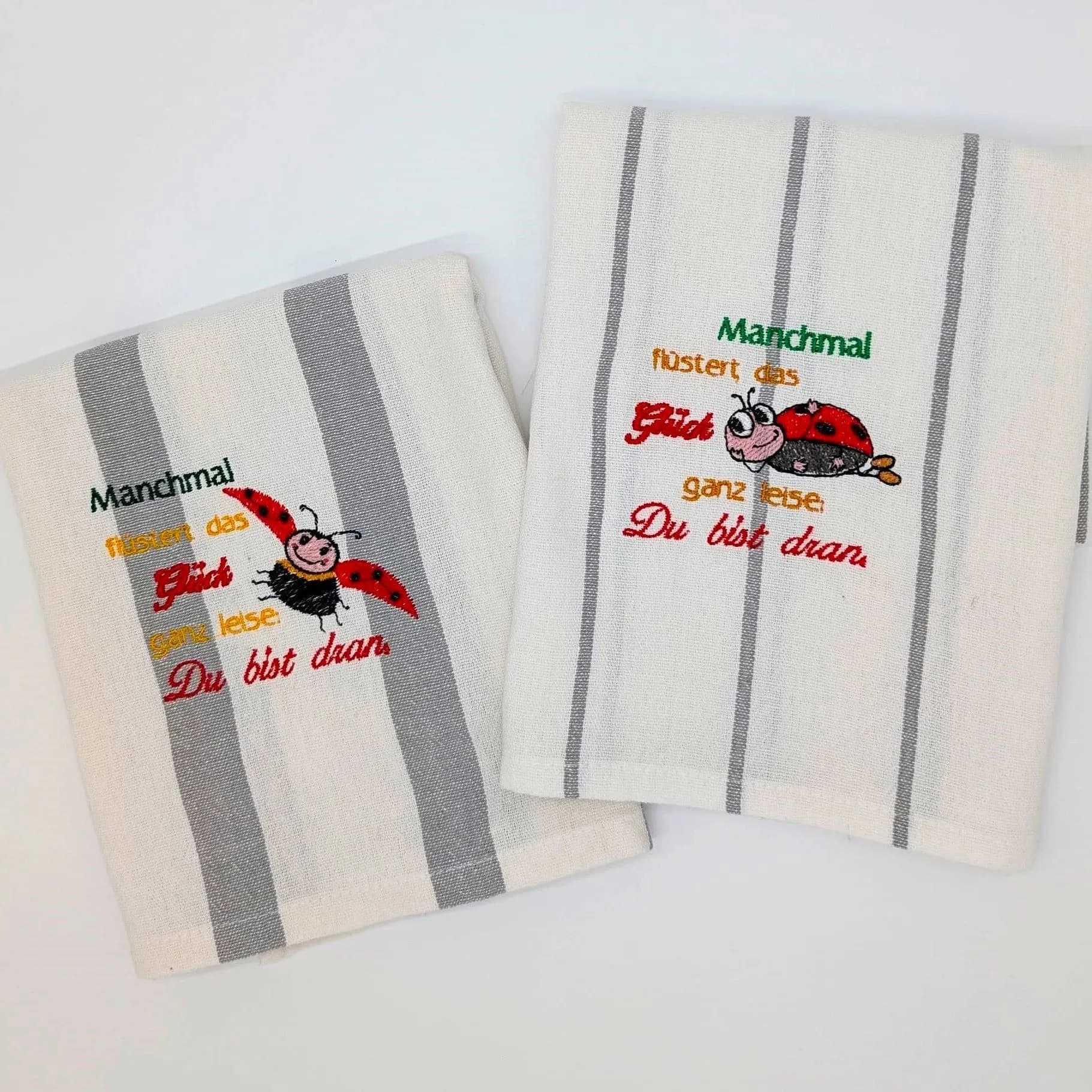 Stickdatei Spruch Glück mit Käfer