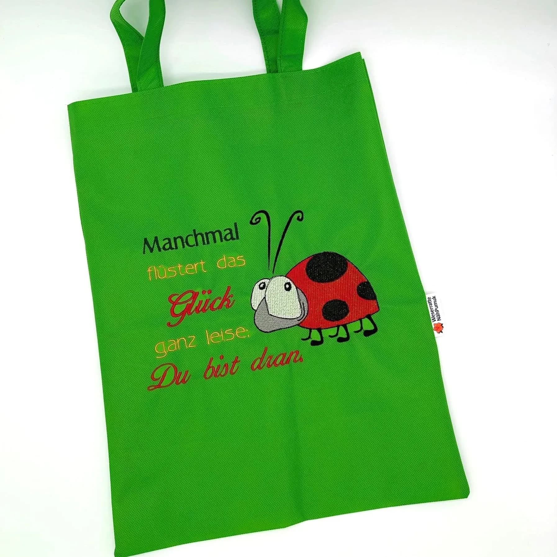 Stickdatei Spruch Glück mit Käfer