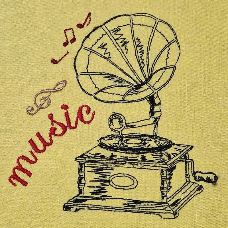 Stickdatei Grammophon Vintage